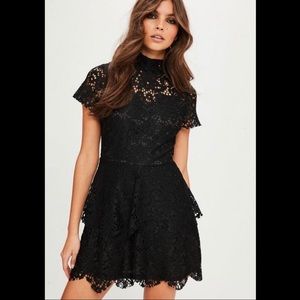 black short sleeve double layer skater dress